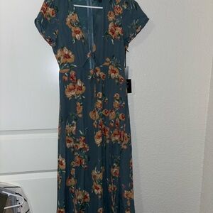 Lulu's Floral Maxi Dress - Teal and Orange